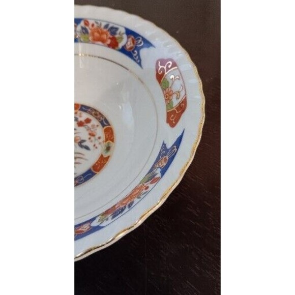 TONO CHINA Chinoiserie Bowl w/ Scalloped Edge, Gold Trim Floral Decor, JAPAN, 7" - Picture 4 of 6